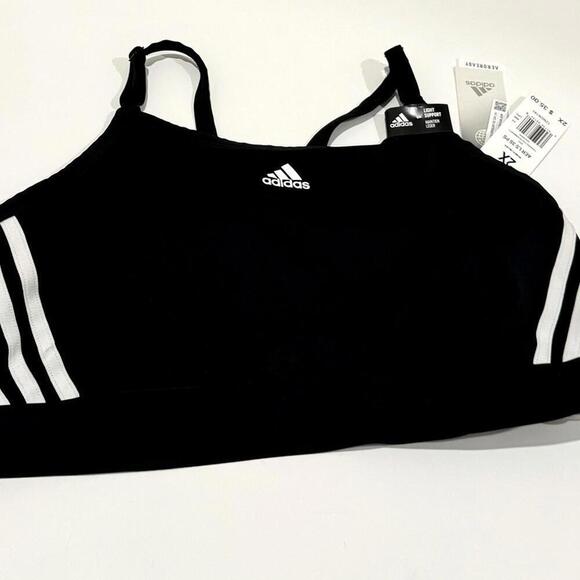 Adidas Womens Light Support 3 Stripe Sports Bra Size 2X Color Black/ White, bra - Picture 9 of 12